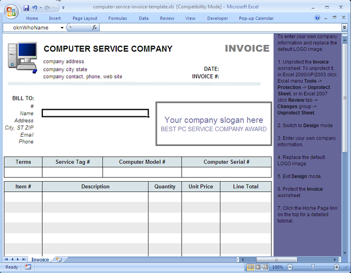 Computer Service Invoice Template Download