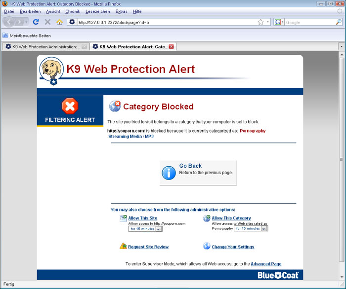 k9 web protection lost password