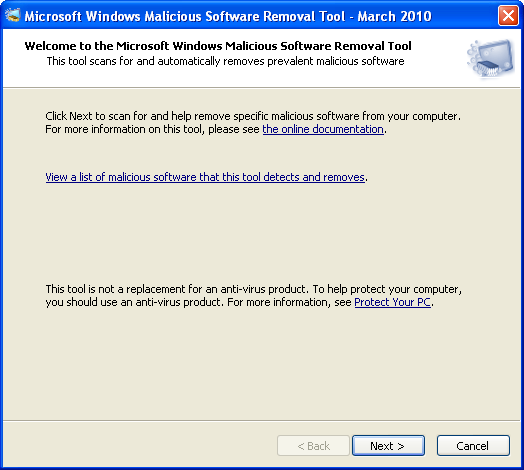Microsoft Malicious Software Removal Tool instaling