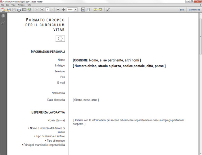 Curriculum Vitae Europeo in PDF - Download